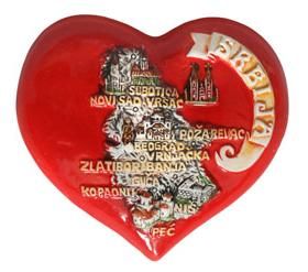 Suvenir MAGNET, srce, keramika, Srbija mapa
