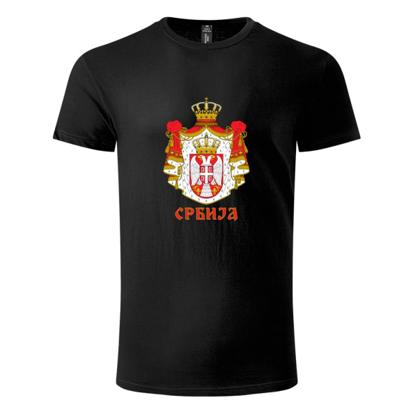 Suvenir MAJICA, dečija, Master kid, crna, SRBIJA-grb veliki - DTF-prednja