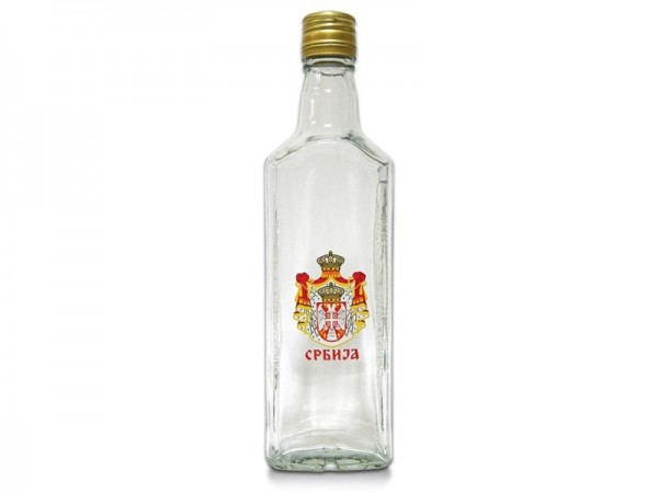 Suvenir FLAŠA, staklo, 500 ml, Srbija - grb veliki